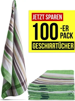 100 Geschirrtücher aus Baumwolle Grün gestreift Versand Am Gleichen Tag